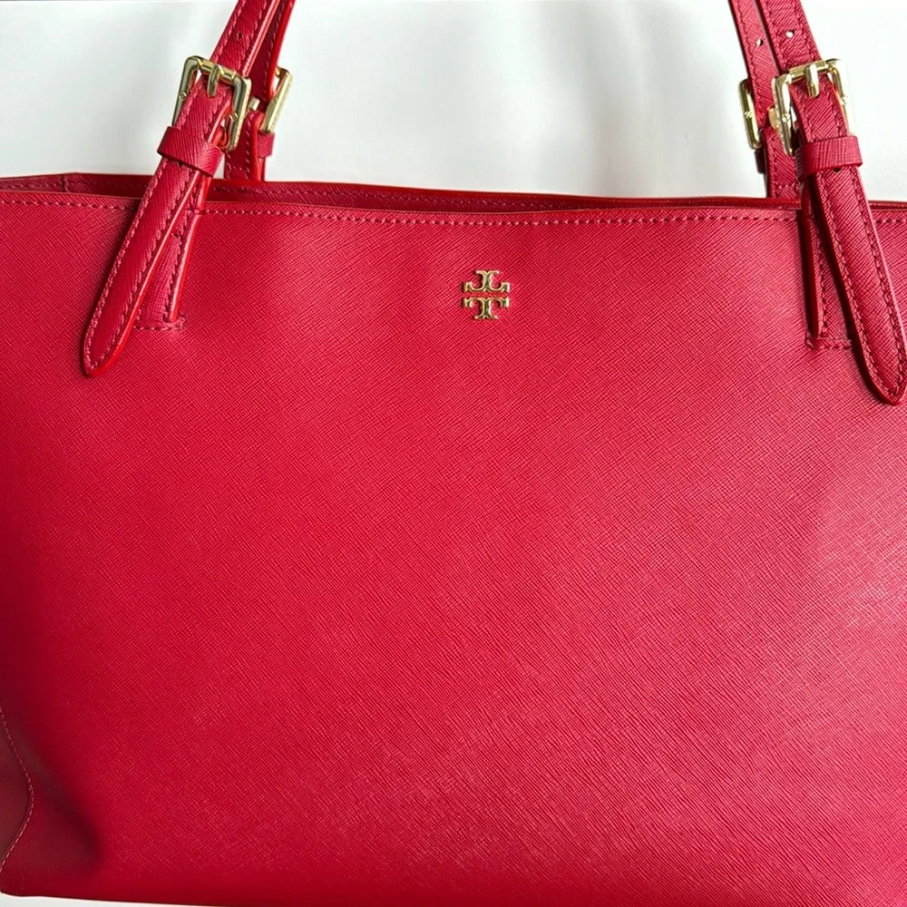Tory Burch York Buckle Tote Saffiano Leather Kir Royale (Red)